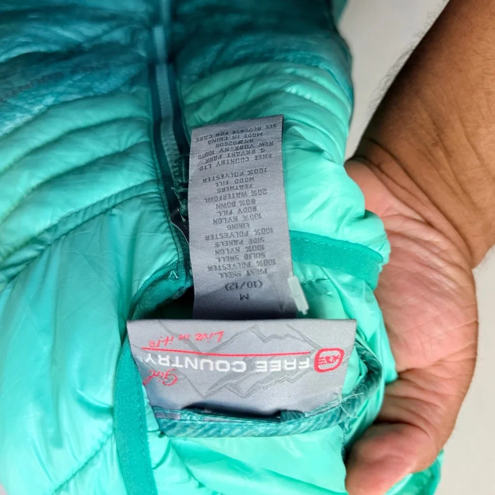 Free Country Puffer Vest Women Small Teal Excellent Hooded Quilted Sleeveless